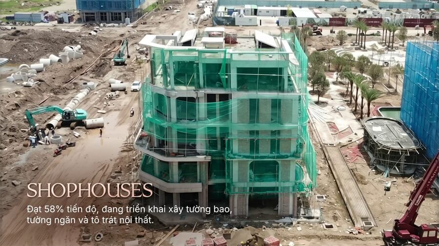 Khu nhà mẫu Shophouse đã đạt tiến độ xây dựng 58%